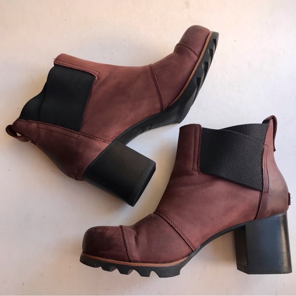 Sorel Shoes - SOREL Bootie S-10 Addington Chelsea Platform Waterproof Leather Burgundy